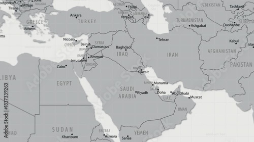 Kuwait on the World Map. 4K animation.