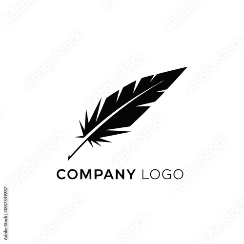 Elegant Black Feather Logo Design on White Background.