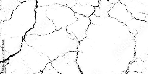 White and black rough, scratch, splatter grunge pattern design brush strokes. ground cracks, breaks on land surface from earthquake. white plaster cracked old wall vintage design.
