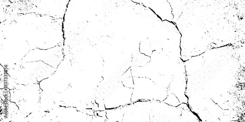 White and black rough, scratch, splatter grunge pattern design brush strokes. ground cracks, breaks on land surface from earthquake. white plaster cracked old wall vintage design.