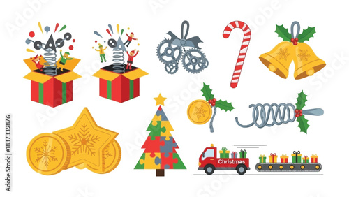 Holiday Cheer Collage: A delightful collage of festive holiday ornaments, presents, and cheerful symbols of the season, radiating joy and warmth, perfect for celebrations.