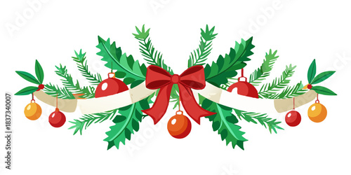 christmas bells with holly and ribbon