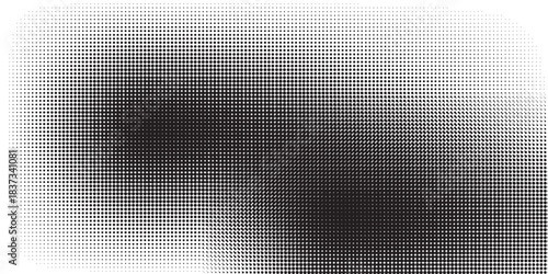 PrintDotted halftone texture background. Black and white pop art gradient overlay. Fading grunge gritty noise wallpaper. Weathered pixelated comic backdrop. Vector bitmap subtle vanishing surface