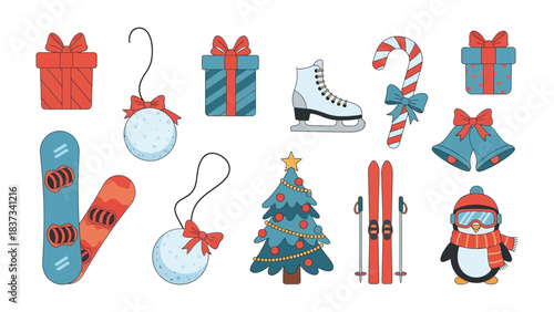 Festive Delights: Christmas ornaments and winter sport accessories create a festive atmosphere and captures the spirit of the season.
