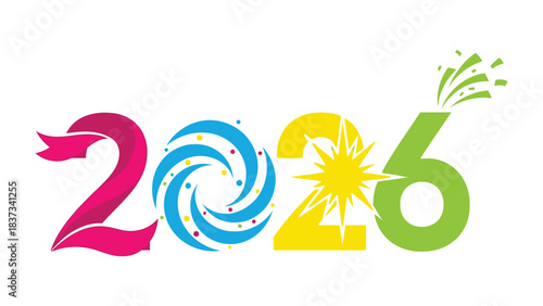 Colorful 2026 Celebration: A vibrant and celebratory design featuring the year 2026, with each digit adorned in bold, vivid colors.