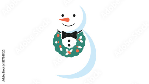 Festive Snowman: A charming snowman, adorned with a holly wreath and a dapper bow tie, smiles warmly, evoking the magic of winter and the festive season.