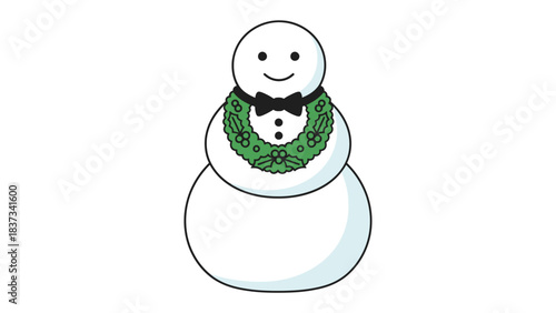 Festive Snowman: A charming snowman, adorned with a decorative green wreath and a stylish bow tie, stands as a cheerful symbol of winter cheer and holiday spirit. 