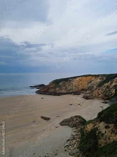 Cloudy evening on the beach of the Bay of Biscay, the Basque country