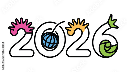 2026: An illustrated representation of the year 2026, rendered in a colorful and modern aesthetic. The design is a playful, symbolic glimpse into the future.