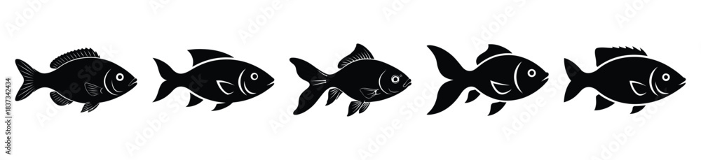 Fototapeta premium Set of aquarium fish vector icon in silhouette design. summer design concepts.
