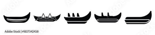 Set of banana boat vector icon in silhouette design. summer design concepts.