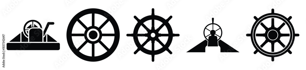 Obraz premium Set of boat steering vector icon in silhouette design. summer design concepts.