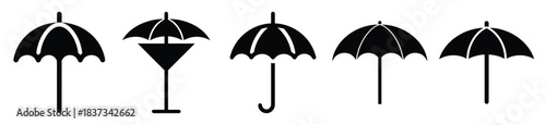 Set of cocktail umbrella vector icon in silhouette design. summer design concepts.