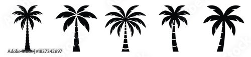 Set of coconut tree island vector icon in silhouette design. summer design concepts.