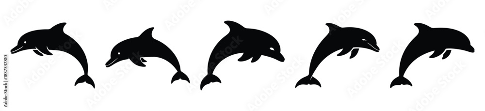 Fototapeta premium Set of dolphin vector icon in silhouette design. summer design concepts.