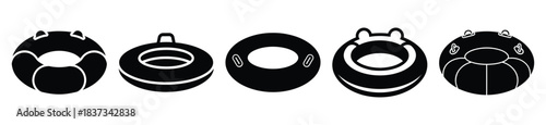 Set of float tube vector icon in silhouette design. summer design concepts.