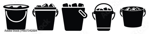 Set of ice bucket vector icon in silhouette design. summer design concepts.