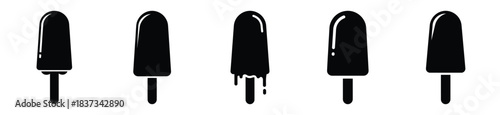 Set of ice cream popsicle vector icon in silhouette design. summer design concepts.