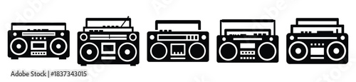 Set of music boombox vector icon in silhouette design. summer design concepts.