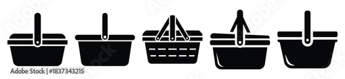 Set of picnic basket vector icon in silhouette design. summer design concepts.