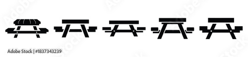 Set of picnic table vector icon in silhouette design. summer design concepts.