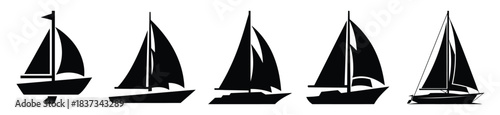 Set of sailboat vector icon in silhouette design. summer design concepts.