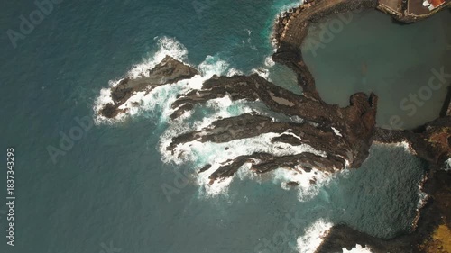 Aerial view of dramatic Madeira coastline and waves