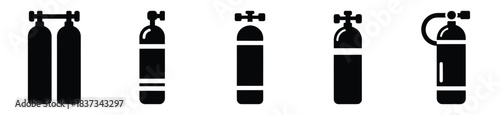 Set of scuba diving tank vector icon in silhouette design. summer design concepts.