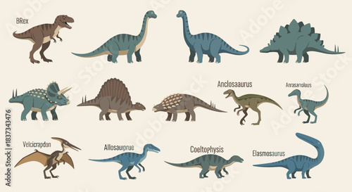 Cute Cartoon Dinosaur Collection Set with Prehistoric Creatures