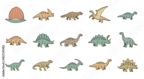Cute Cartoon Dinosaur Collection Set with Prehistoric Creatures