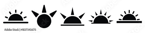 Set of sun rising vector icon in silhouette design. summer design concepts.