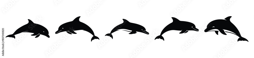 Fototapeta premium Set of swimming dolphin vector icon in silhouette design. summer design concepts.