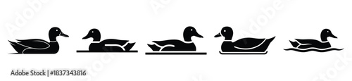 Set of swimming duck vector icon in silhouette design. summer design concepts.