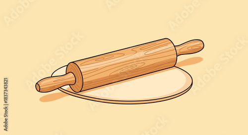 Wooden rolling pin on dough in minimalist style