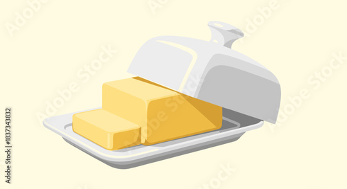 Minimalist butter dish with slices on tray in soft pastel shades