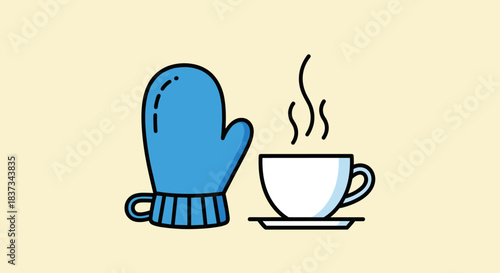 Winter mittens and hot beverage in minimalist style