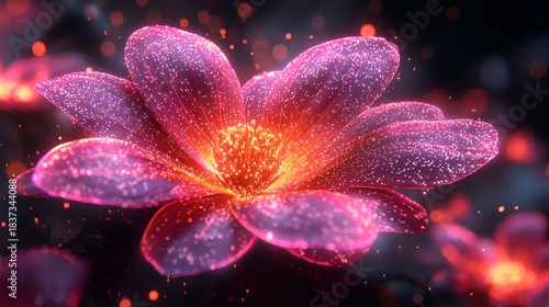 Glowing Pink Flower in Dark Night
