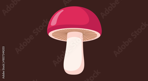 Simple red and white mushroom design on brown background