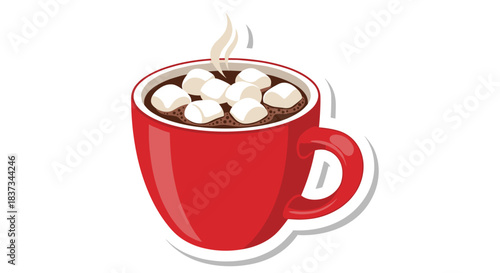 Cozy red mug of hot chocolate with marshmallows - perfect winter beverage concept
