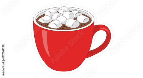 Red mug with hot chocolate and marshmallows