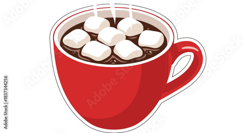 Red mug of hot chocolate with marshmallows: cozy, sweet, and inviting beverage