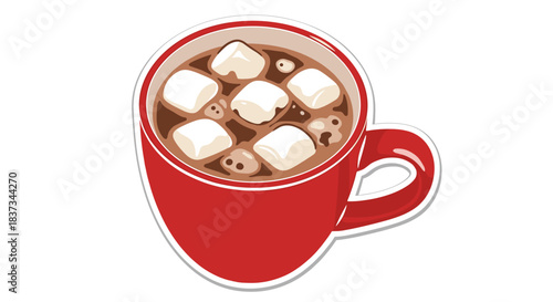 Hot chocolate in red mug with marshmallows