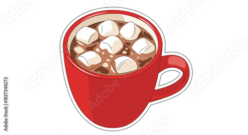 Warm cup of hot chocolate with marshmallows in red mug
