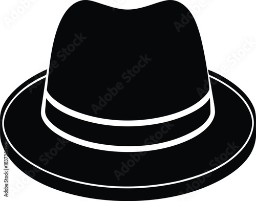 Black Hat Icon – Classic Fedora Silhouette Vector