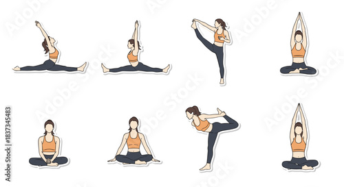 Diverse yoga poses collection in flat style for fitness and wellness inspiration