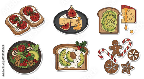 Delicious breakfast and holiday treats with avocado, cheese, and gingerbread