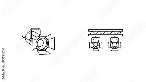 Simple line art depicting stage lights and theatre stage elements