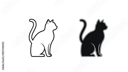 Two stylized cat silhouettes one white and one black are presented