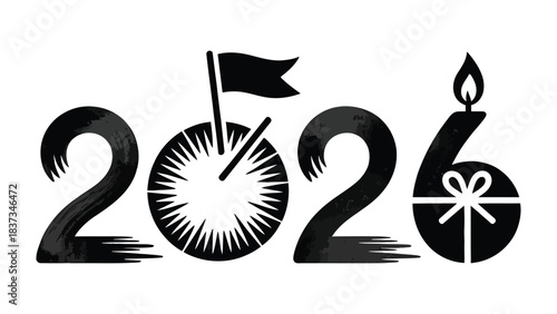 Vision 2026: An artistic depiction of the year 2026, where each number symbolizes various aspirations, including the goal of a new chapter and milestones.