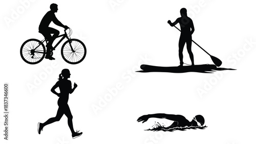 Silhouette illustrations depicting various outdoor athletic activities and fitness pursuits